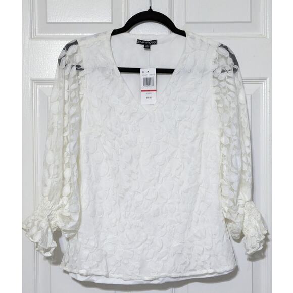 Sam & Jess Women's Off-White Lace V-Neck Long Sleeve Top Summer Blouse Size XS - Picture 5 of 11